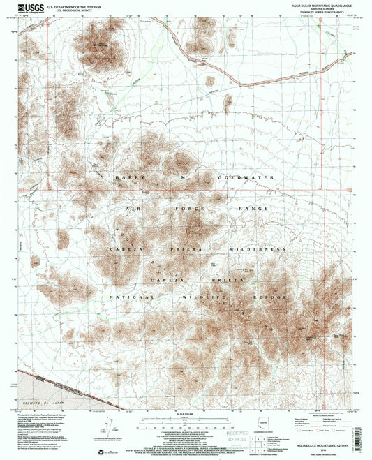 Classic USGS Agua Dulce Mountains Arizona 7.5'x7.5' Topo Map Image