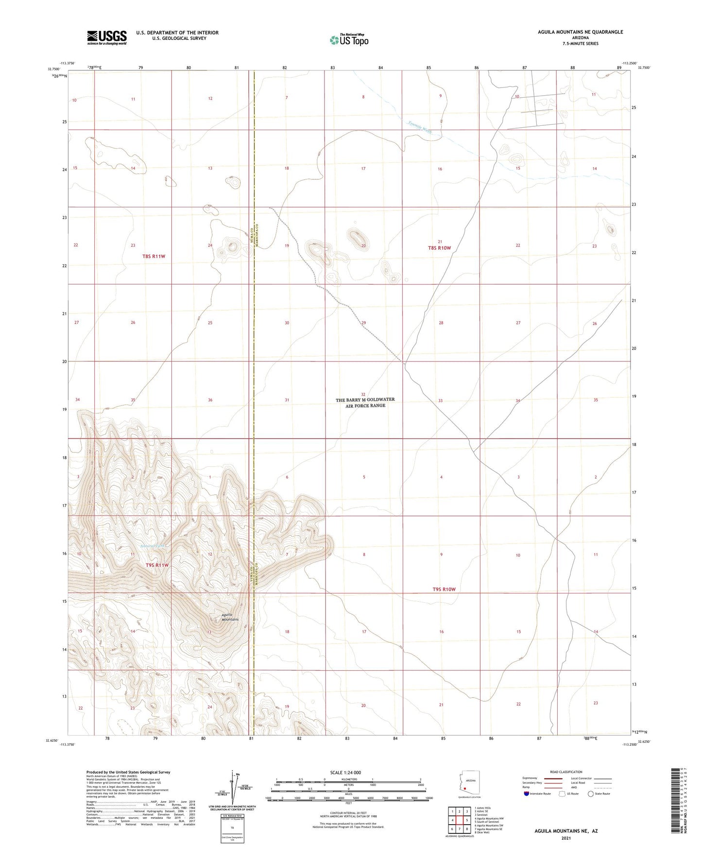 Aguila Mountains NE Arizona US Topo Map Image