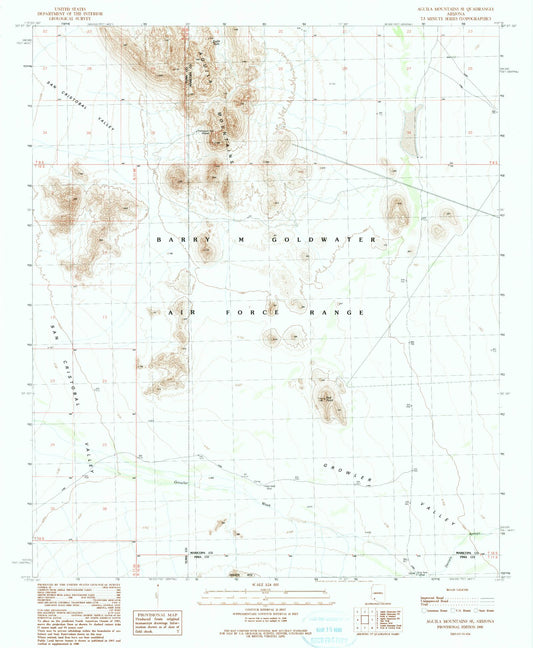 Classic USGS Aguila Mountains SE Arizona 7.5'x7.5' Topo Map Image