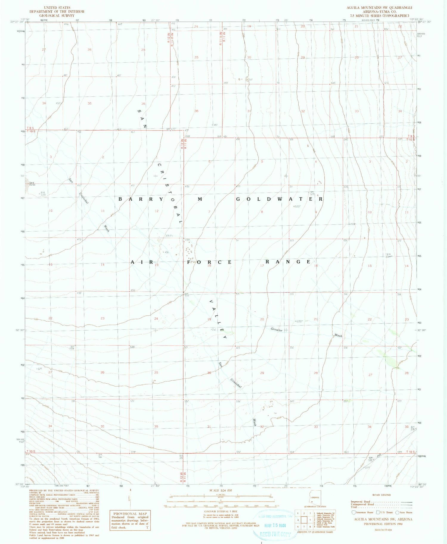 Classic USGS Aguila Mountains SW Arizona 7.5'x7.5' Topo Map Image