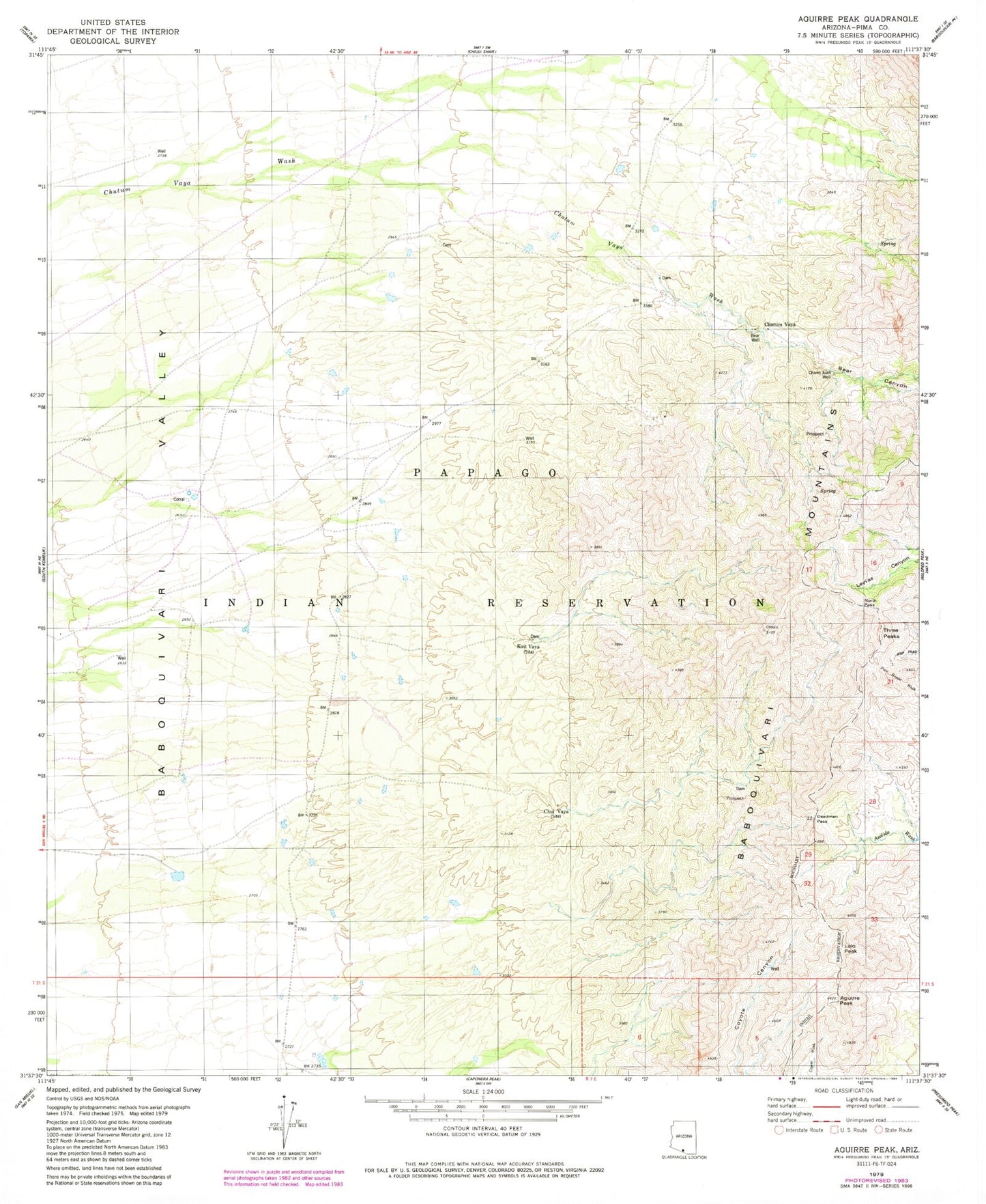 Classic USGS Aguirre Peak Arizona 7.5'x7.5' Topo Map Image