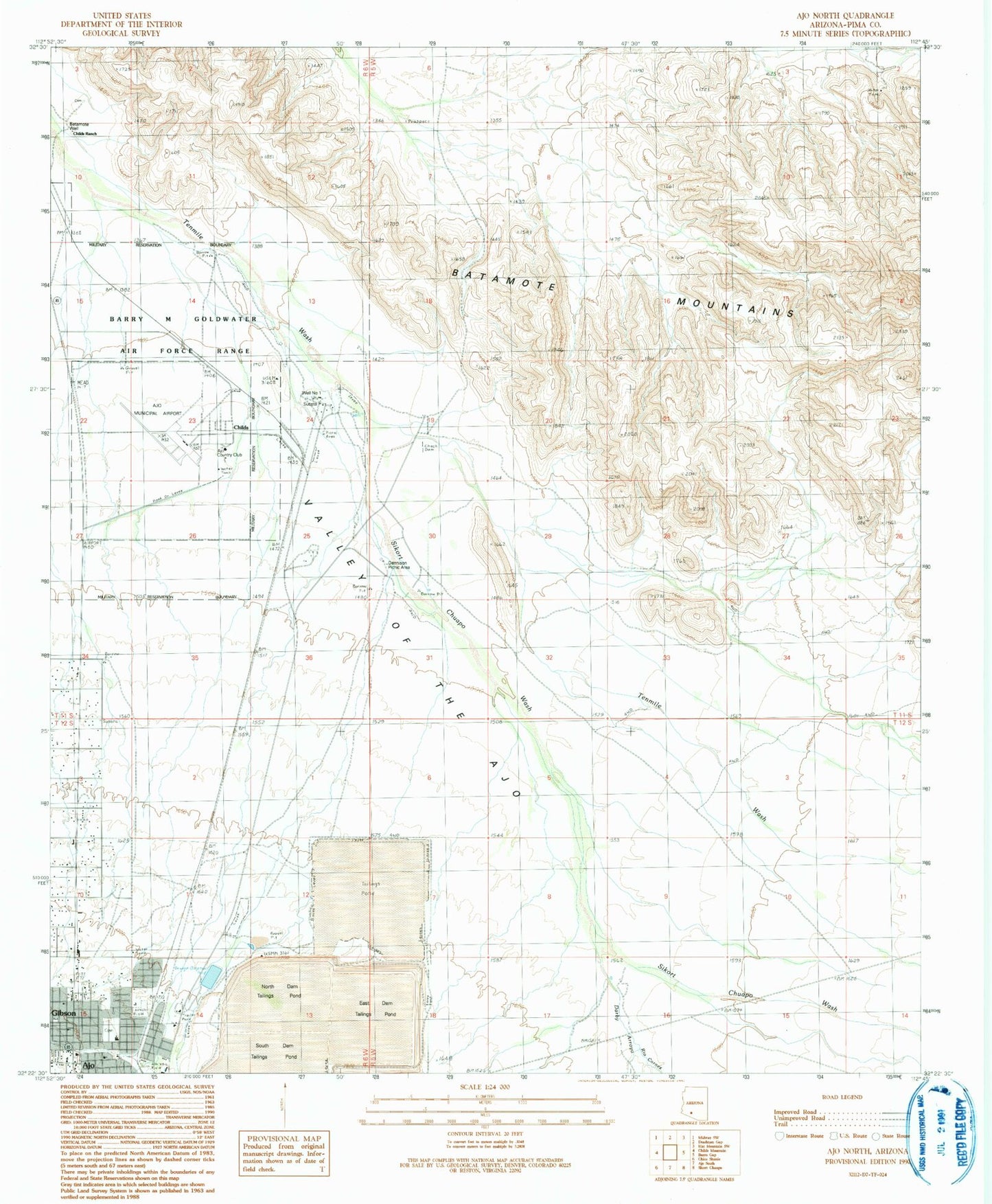 Classic USGS Ajo North Arizona 7.5'x7.5' Topo Map Image