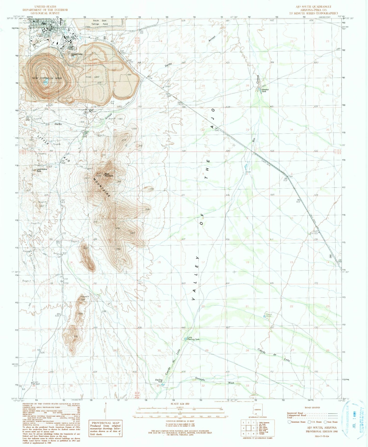 Classic USGS Ajo South Arizona 7.5'x7.5' Topo Map Image