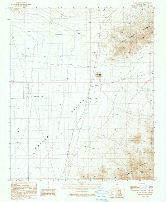 Classic USGS Alamo Dam SE Arizona 7.5'x7.5' Topo Map Image