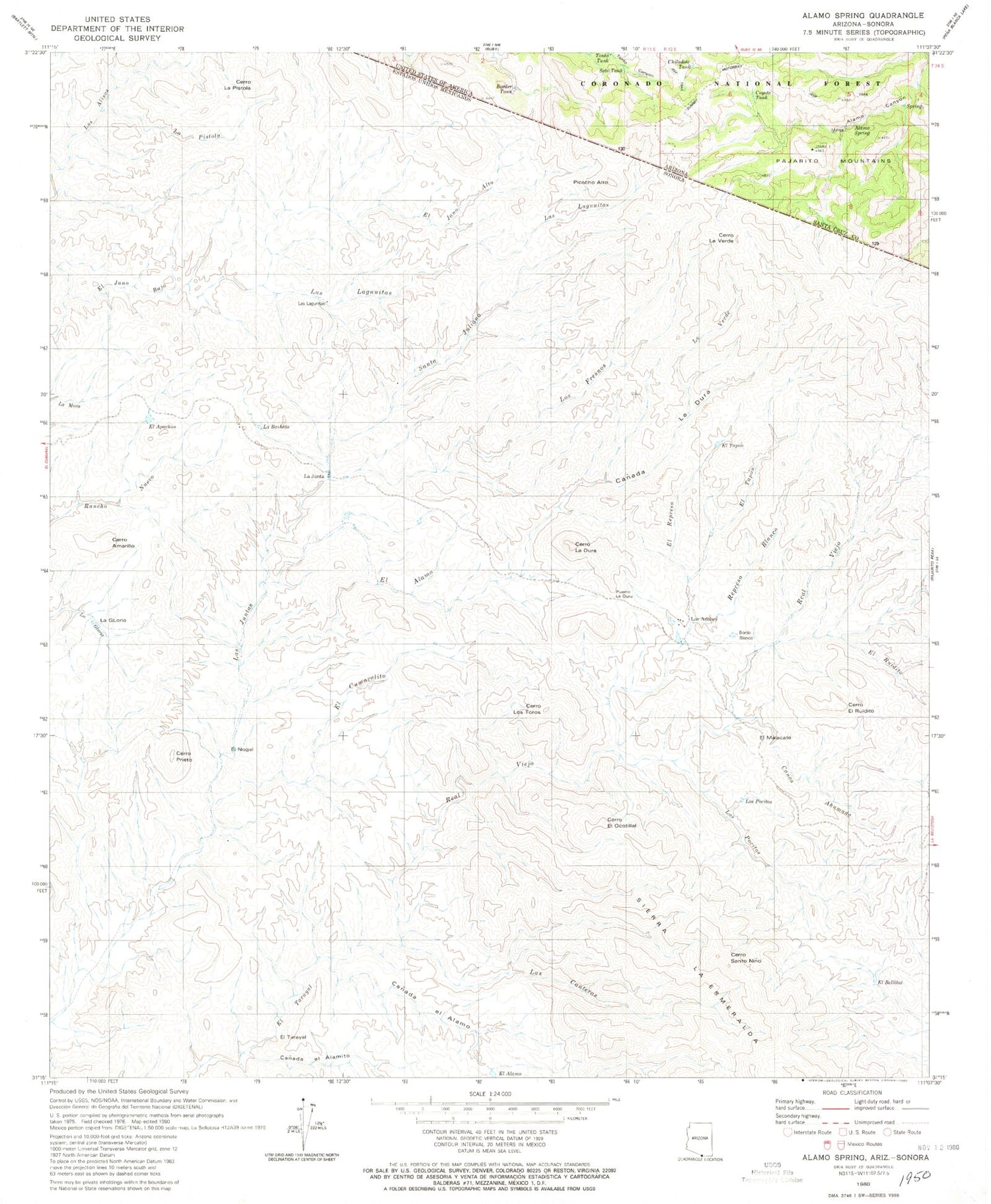 Classic USGS Alamo Spring Arizona 7.5'x7.5' Topo Map Image
