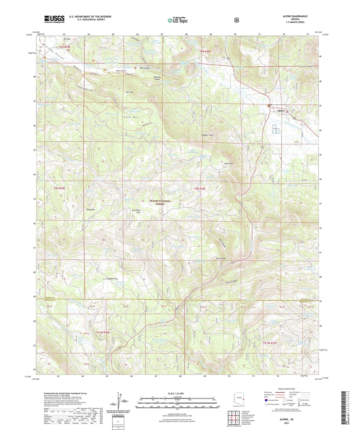 Alpine Arizona US Topo Map Image
