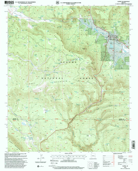 Classic USGS Alpine Arizona 7.5'x7.5' Topo Map Image