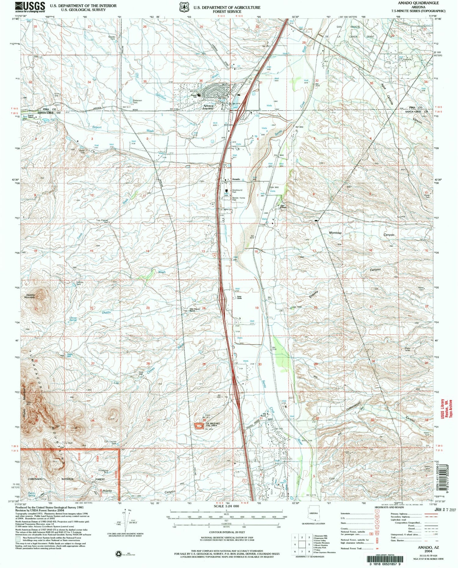 Classic USGS Amado Arizona 7.5'x7.5' Topo Map Image
