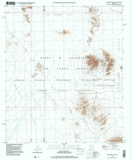 Classic USGS Antelope Hills Arizona 7.5'x7.5' Topo Map Image