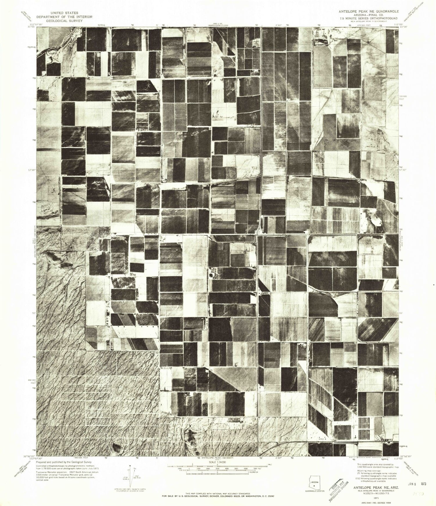 Classic USGS Antelope Peak NE Arizona 7.5'x7.5' Topo Map Image