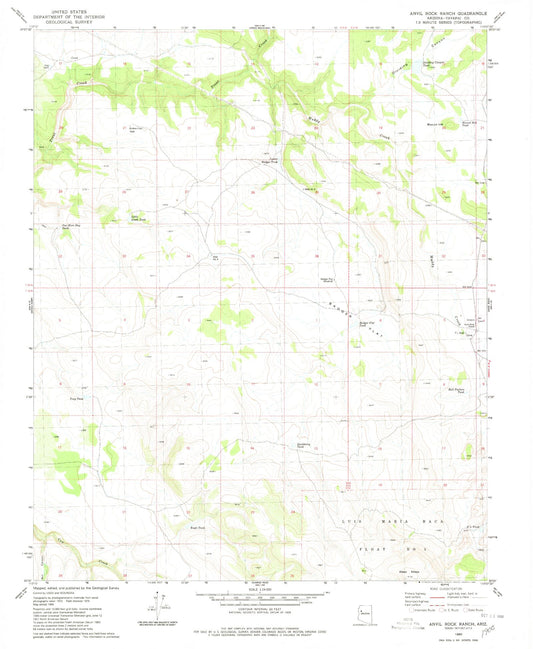 Classic USGS Anvil Rock Ranch Arizona 7.5'x7.5' Topo Map Image