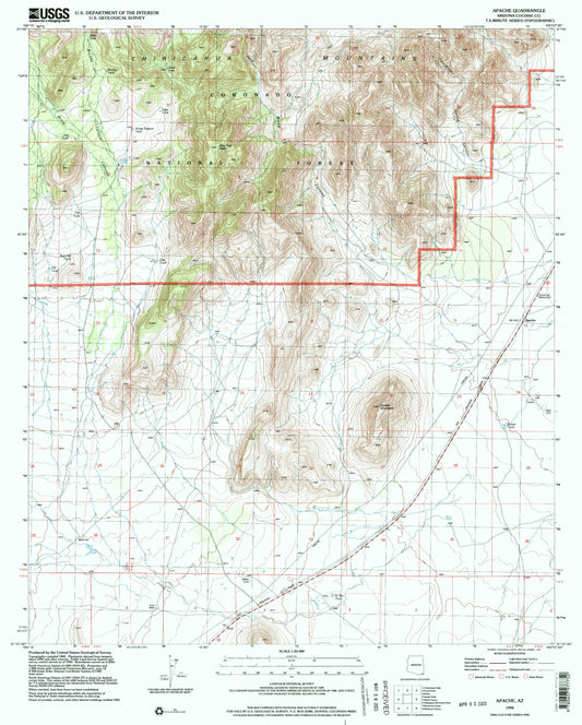 Classic USGS Apache Arizona 7.5'x7.5' Topo Map Image