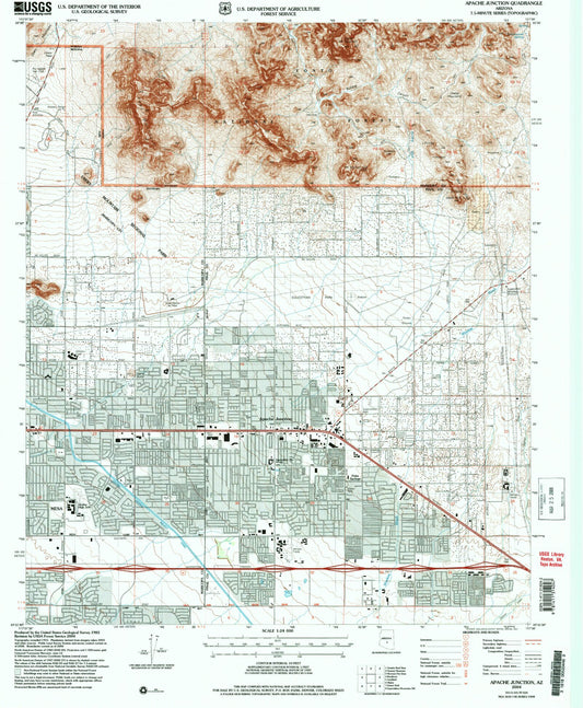 Classic USGS Apache Junction Arizona 7.5'x7.5' Topo Map Image