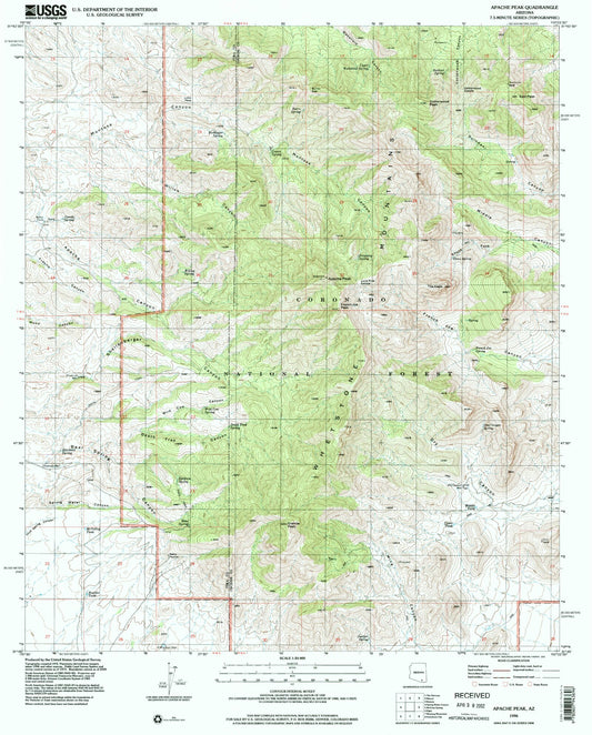 Classic USGS Apache Peak Arizona 7.5'x7.5' Topo Map Image