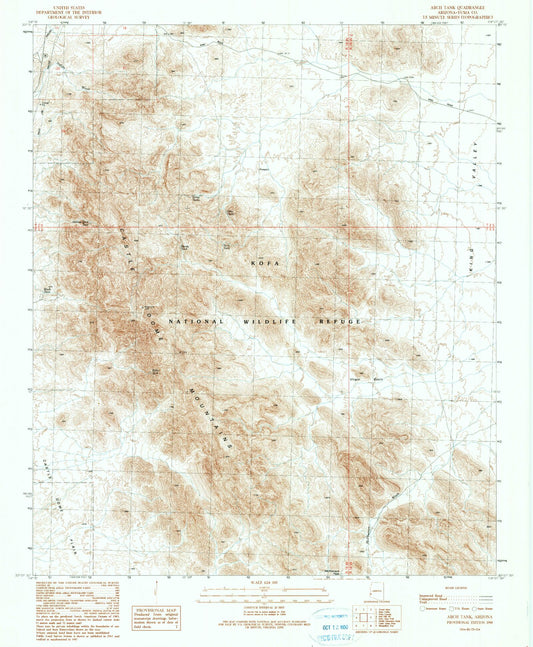 Classic USGS Arch Tank Arizona 7.5'x7.5' Topo Map Image