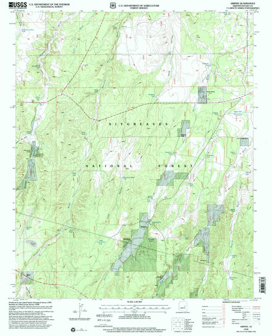 Classic USGS Aripine Arizona 7.5'x7.5' Topo Map Image