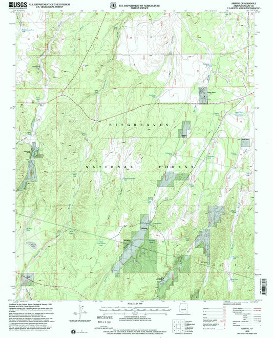 Classic USGS Aripine Arizona 7.5'x7.5' Topo Map Image