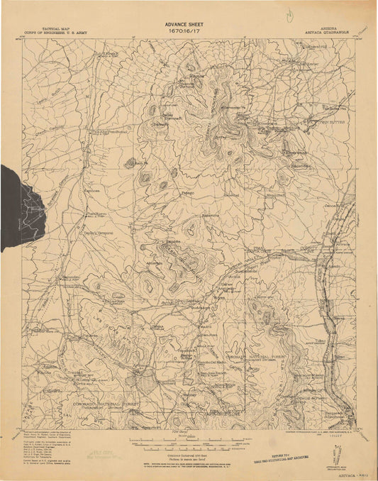 Historic 1920 Arivaca Arizona 30'x30' Topo Map Image