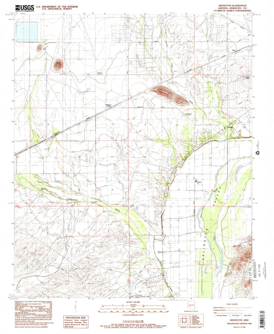 Classic USGS Arlington Arizona 7.5'x7.5' Topo Map Image