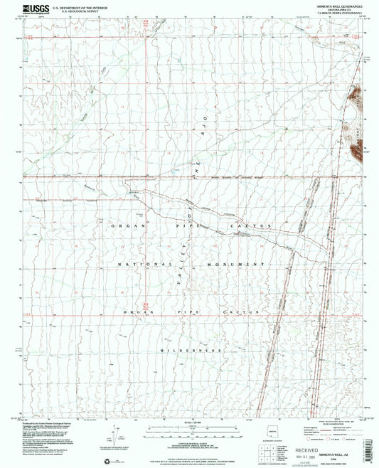 Classic USGS Armenta Well Arizona 7.5'x7.5' Topo Map Image