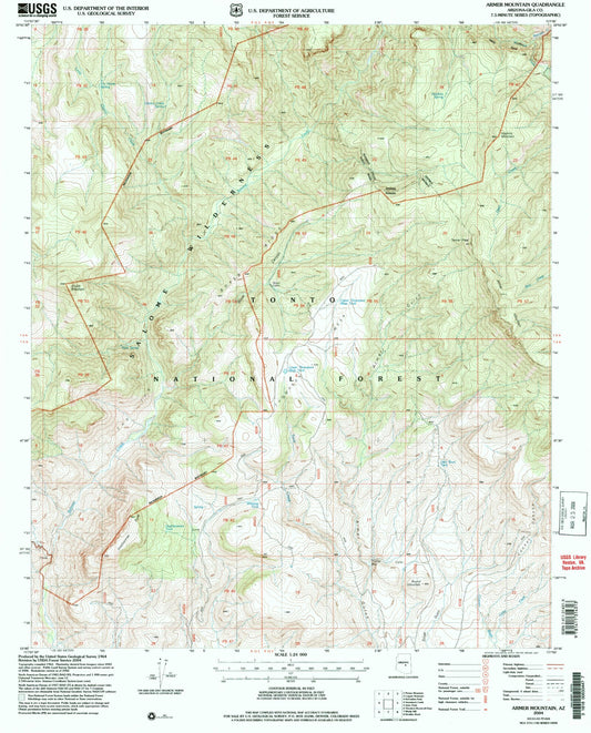 Classic USGS Armer Mountain Arizona 7.5'x7.5' Topo Map Image