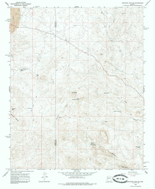 Classic USGS Arrastra Mountain NE Arizona 7.5'x7.5' Topo Map Image