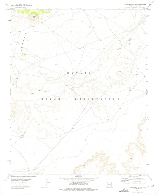 Classic USGS Arrowhead Butte Arizona 7.5'x7.5' Topo Map Image