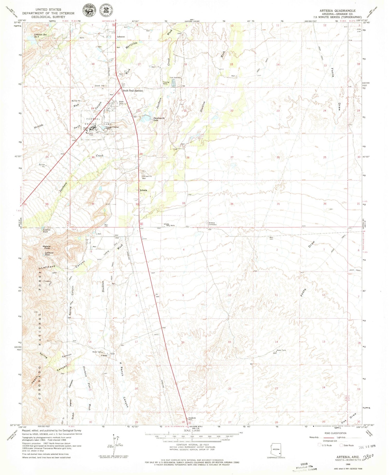 Classic USGS Artesia Arizona 7.5'x7.5' Topo Map Image
