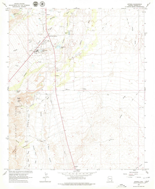 Classic USGS Artesia Arizona 7.5'x7.5' Topo Map Image