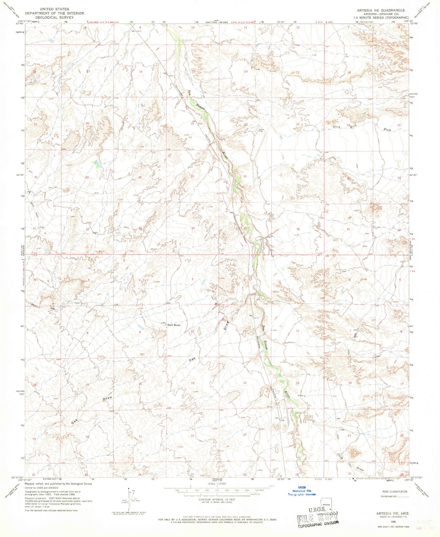 Classic USGS Artesia NE Arizona 7.5'x7.5' Topo Map Image