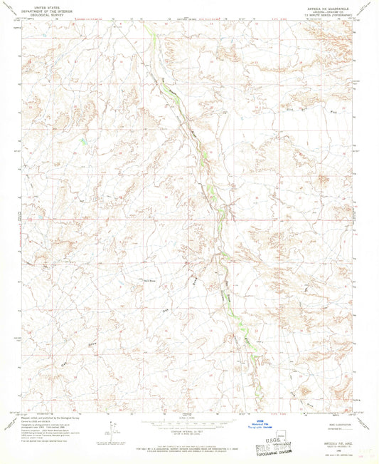 Classic USGS Artesia NE Arizona 7.5'x7.5' Topo Map Image