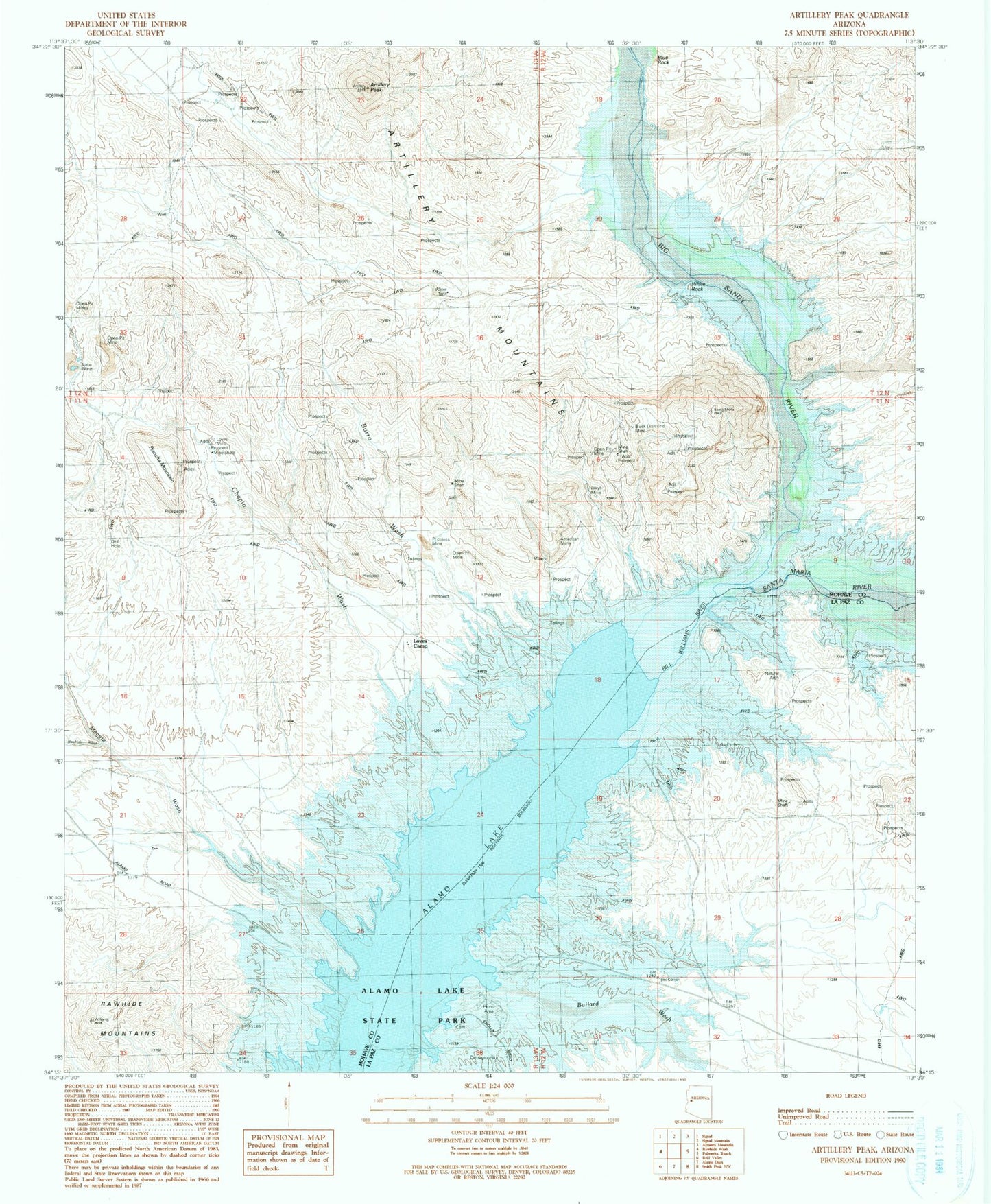 Classic USGS Artillery Peak Arizona 7.5'x7.5' Topo Map Image
