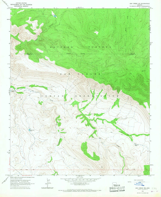 Classic USGS Ash Creek NE Arizona 7.5'x7.5' Topo Map Image