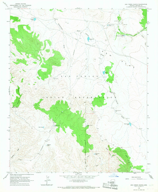 Classic USGS Ash Creek Ranch Arizona 7.5'x7.5' Topo Map Image