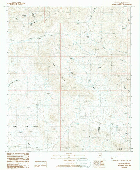 Classic USGS Ash Peak Arizona 7.5'x7.5' Topo Map Image