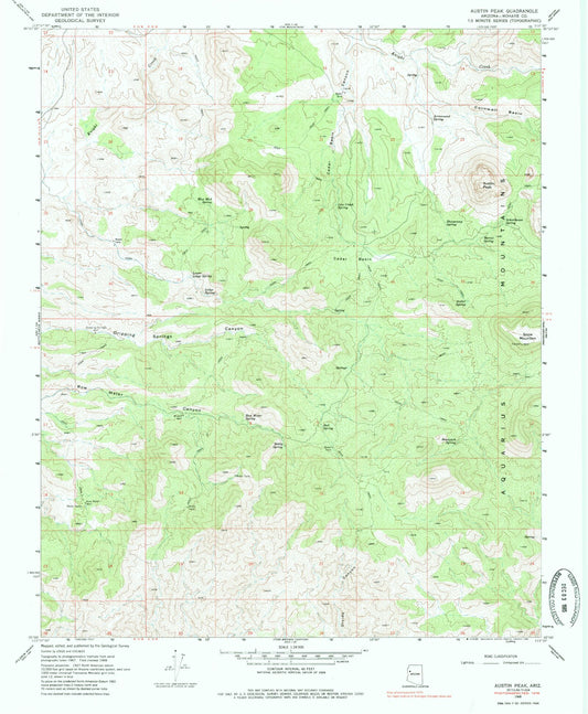 Classic USGS Austin Peak Arizona 7.5'x7.5' Topo Map Image