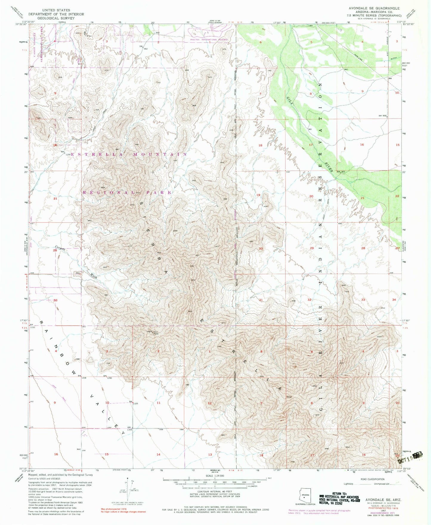 Classic USGS Avondale SE Arizona 7.5'x7.5' Topo Map Image