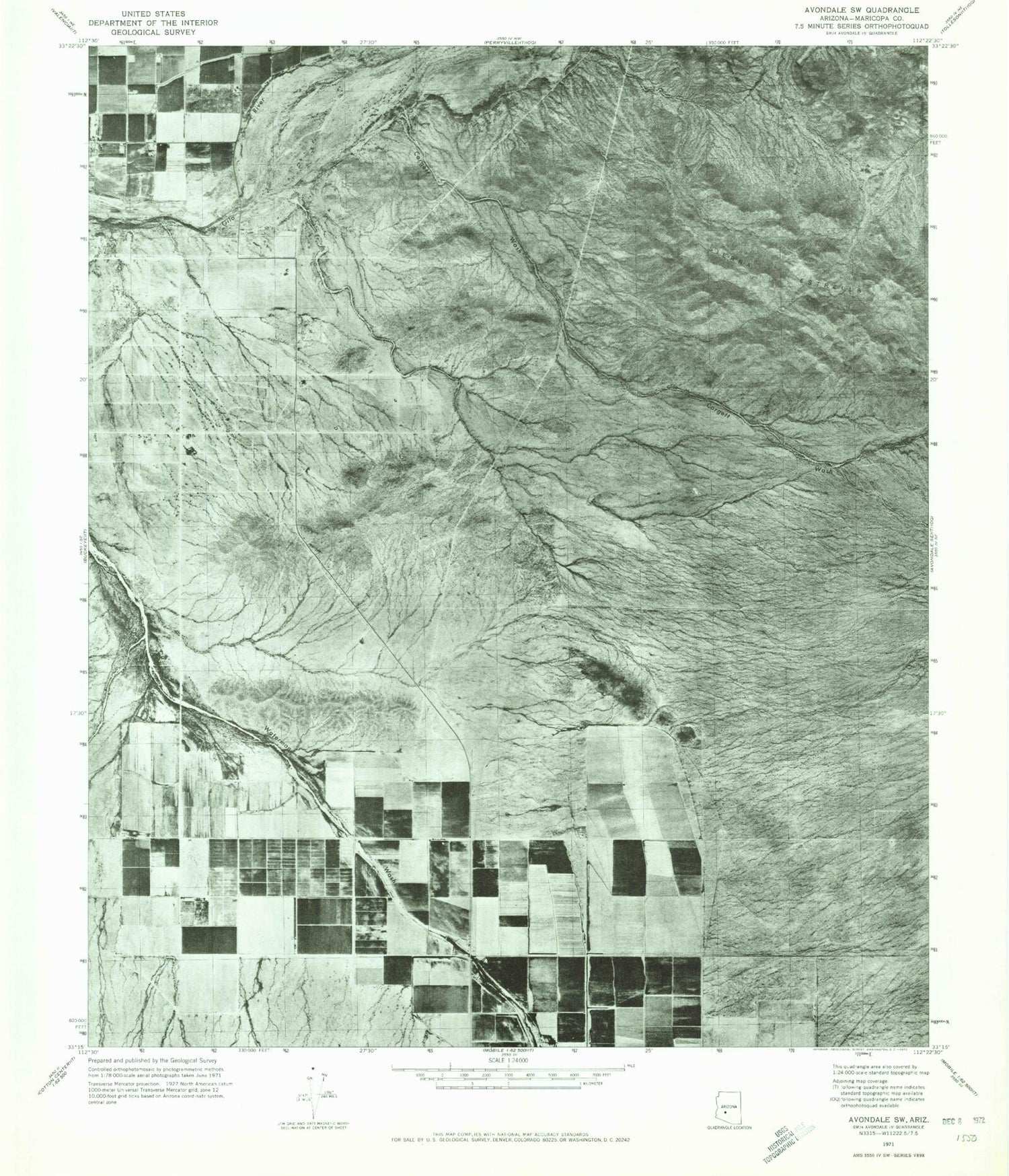 Classic USGS Avondale SW Arizona 7.5'x7.5' Topo Map Image
