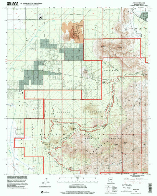 Classic USGS Avra Arizona 7.5'x7.5' Topo Map Image