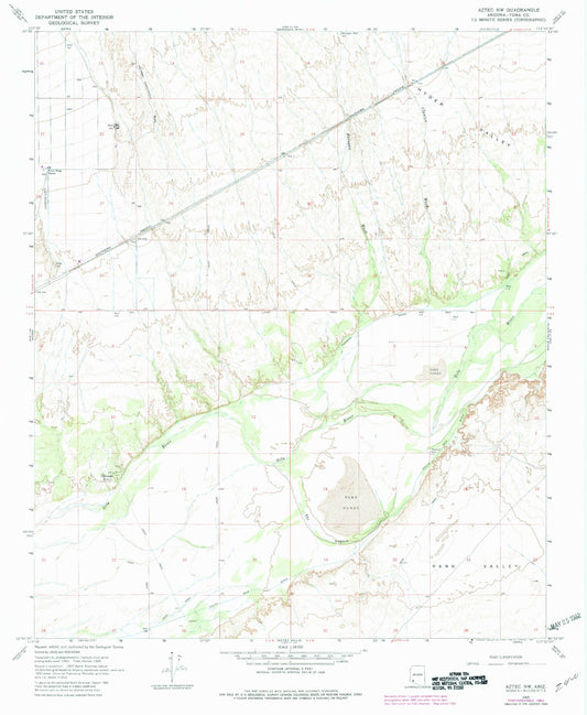 Classic USGS Aztec NW Arizona 7.5'x7.5' Topo Map Image