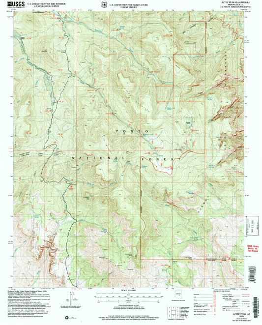 Classic USGS Aztec Peak Arizona 7.5'x7.5' Topo Map Image