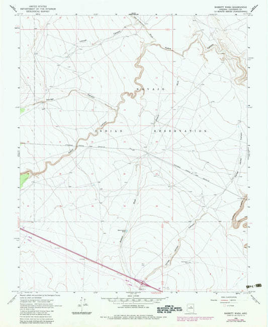 Classic USGS Babbitt Wash Arizona 7.5'x7.5' Topo Map Image