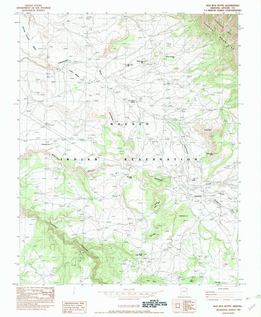 Classic USGS Bad Bug Butte Arizona 7.5'x7.5' Topo Map Image