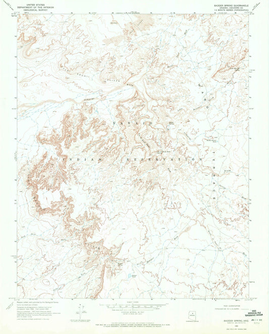 Classic USGS Badger Spring Arizona 7.5'x7.5' Topo Map Image