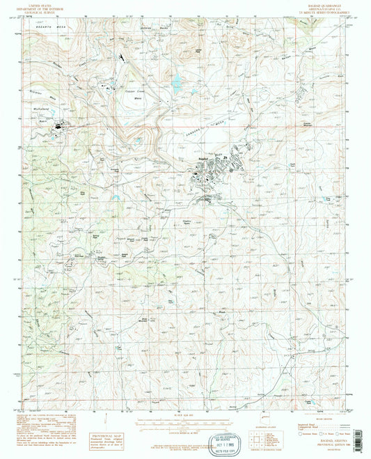 Classic USGS Bagdad Arizona 7.5'x7.5' Topo Map Image