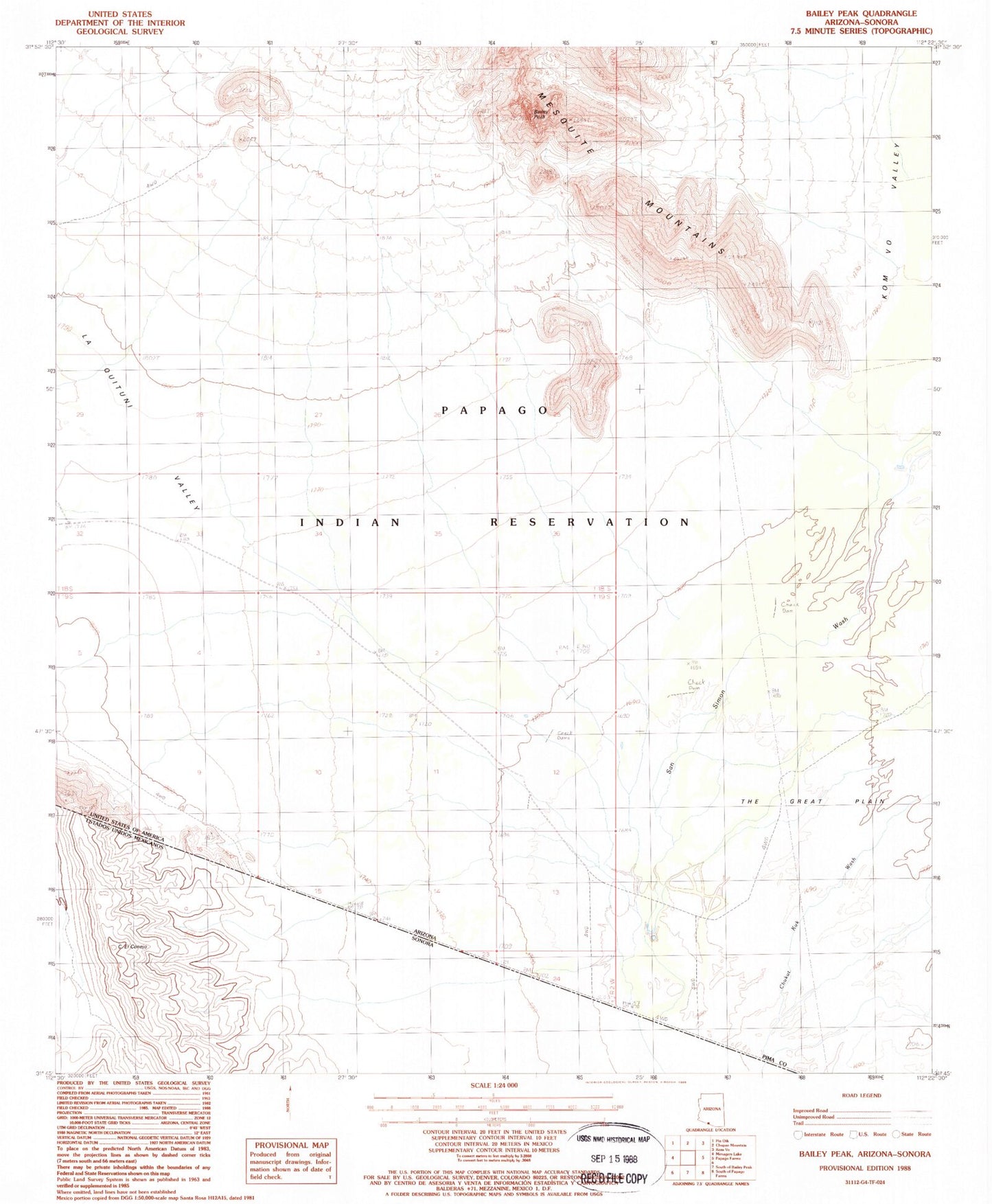 Classic USGS Bailey Peak Arizona 7.5'x7.5' Topo Map Image