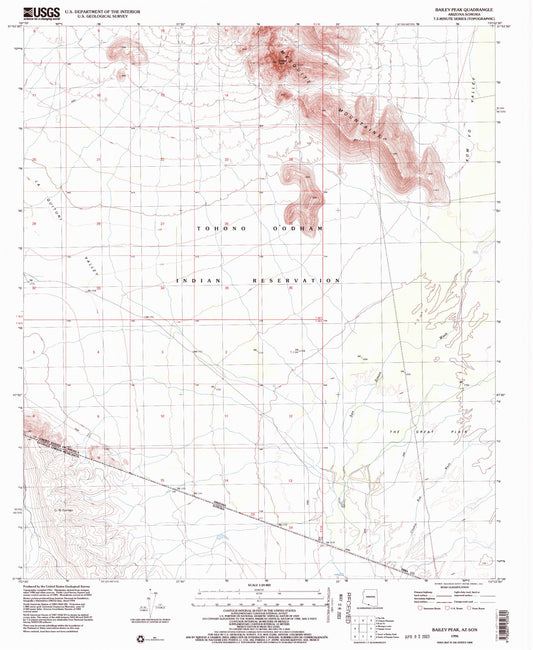 Classic USGS Bailey Peak Arizona 7.5'x7.5' Topo Map Image