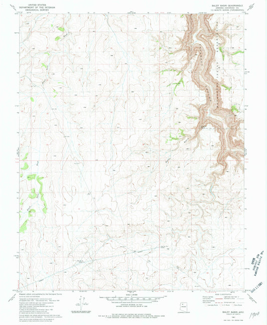 Classic USGS Baldy Basin Arizona 7.5'x7.5' Topo Map Image