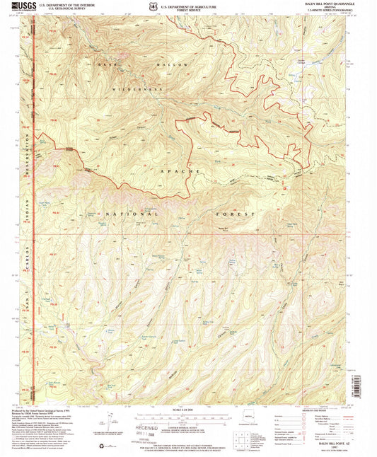 Classic USGS Baldy Bill Point Arizona 7.5'x7.5' Topo Map Image