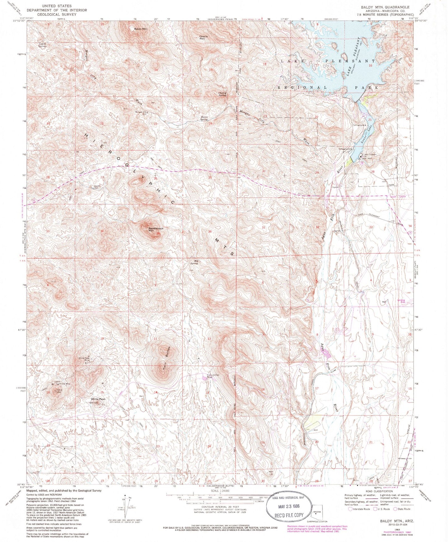 Classic USGS Baldy Mountain Arizona 7.5'x7.5' Topo Map Image